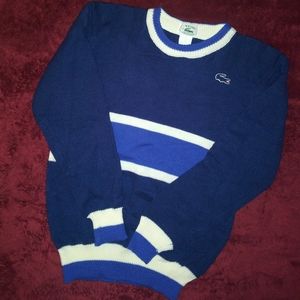 🆕Izod Lacoste | Vintage Acedemia Boys Blue Preppy Sweater Size Medium 10-12